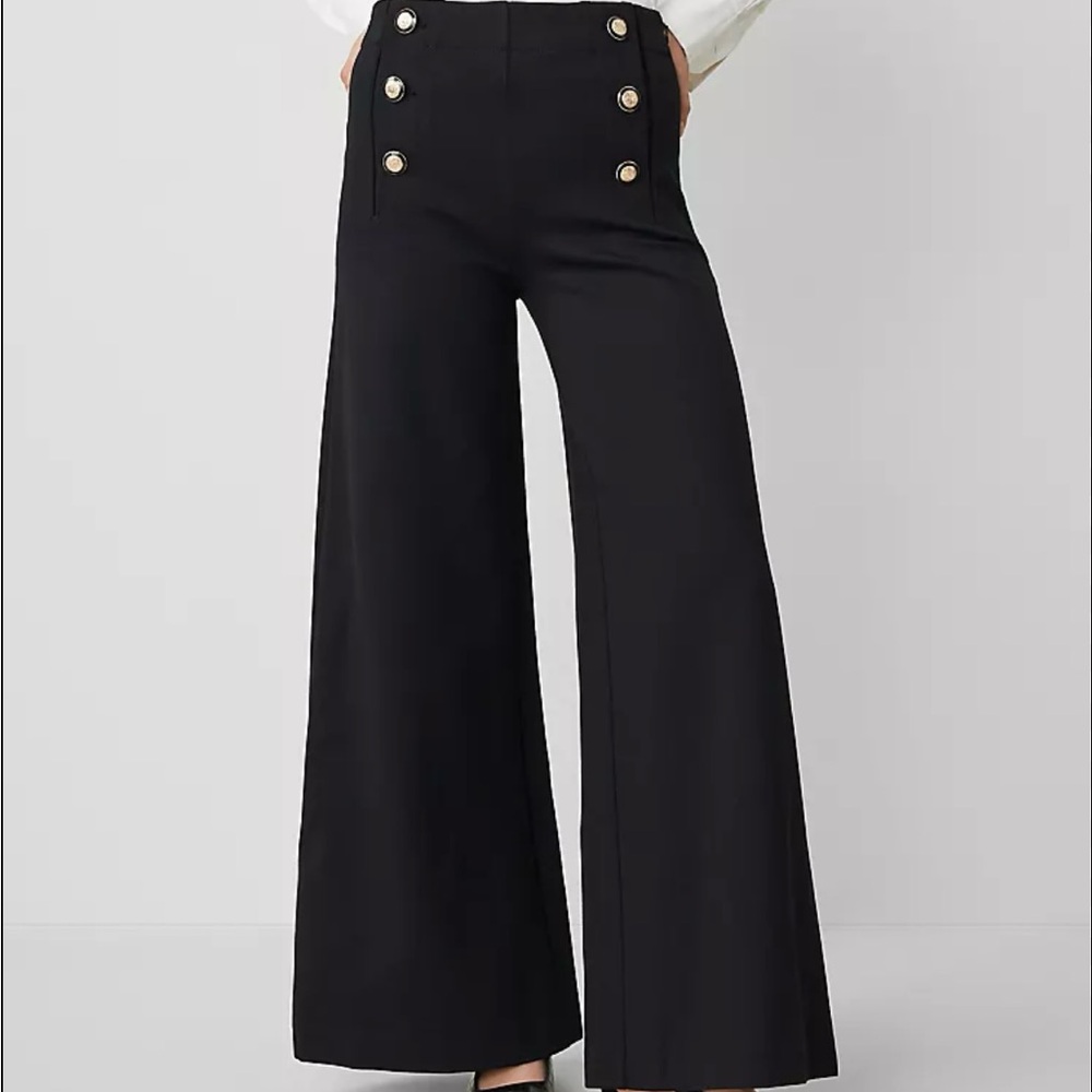 Ann Taylor Women’s Black Sailor High-Waisted Wide-Leg Trousers. Size: 4